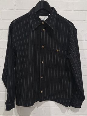 Pronti Vintage  Black Pinstripe Button-Down Shirt